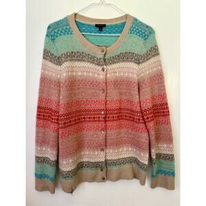 Vintage 90s Y2K Talbots Fair Isle Mohair Blue Pink Ombre Cardigan Sweater Medium